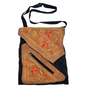 Bohemian Nepal Fabric Embroidered Brown and Black Flap Bag